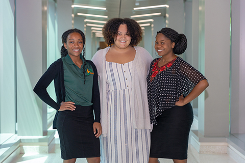 This photo is of the three students who were a part of the PRIME summer program between the University of Miami and Florida Agricultural and Mechanical University. This program invites three outstanding psychology majors from Florida Agricultural and Mechanical University to spend one semester studying and working in the University of Miami IBIS Clinic.