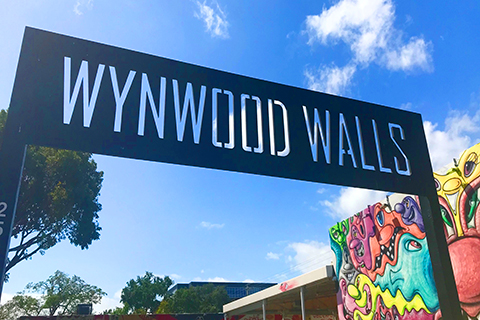 This is a stock photo from Shutterstock. This is the entrance sign to the Wynwood Walls in the Wynwood neighborhood of Miami, FL.